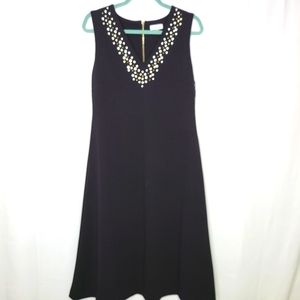 NWT Calvin Klein Black Studded Neckline Sleeveless Midi Dress Size 12